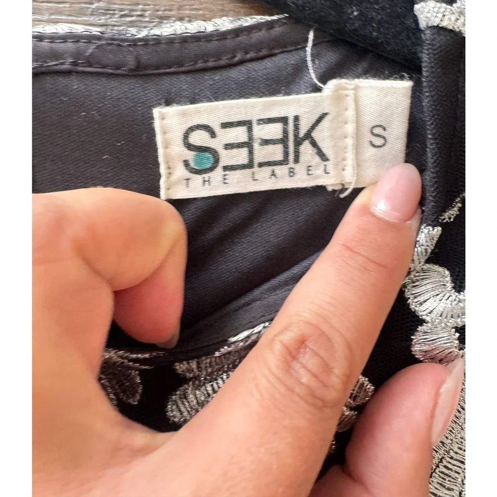 SEEK The Label Black Silver Embroidered Mesh Blouse S Coquette Girl Y2K Festival